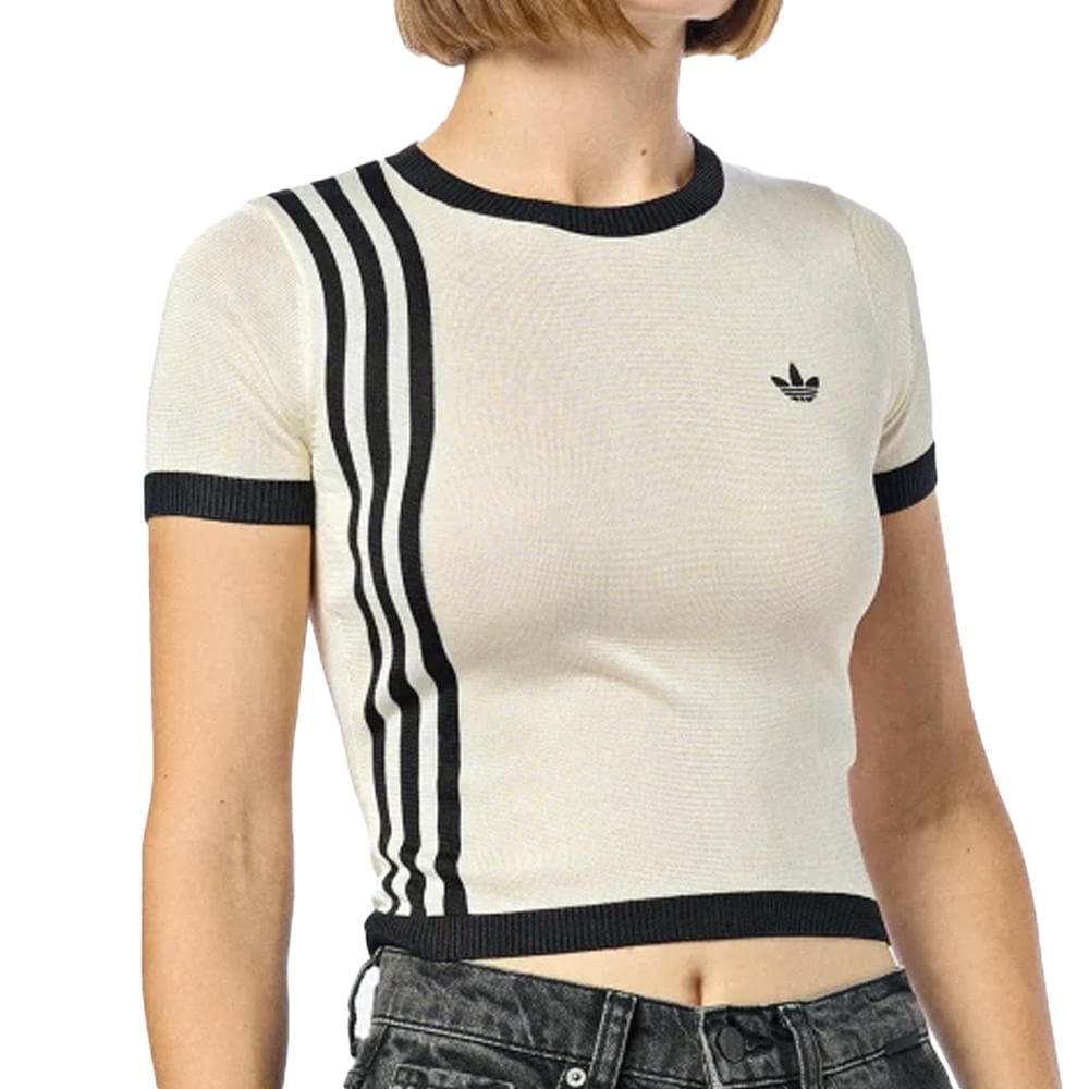 Top Ecru/Noir Femme Adidas Knitted 3s Tee 1