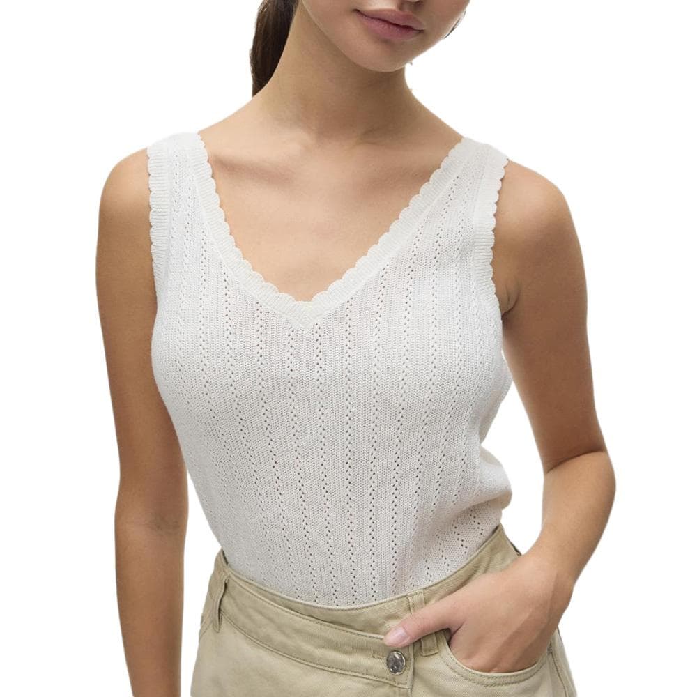 T-Shirt Beige Femme Vero Moda Pointelle 1