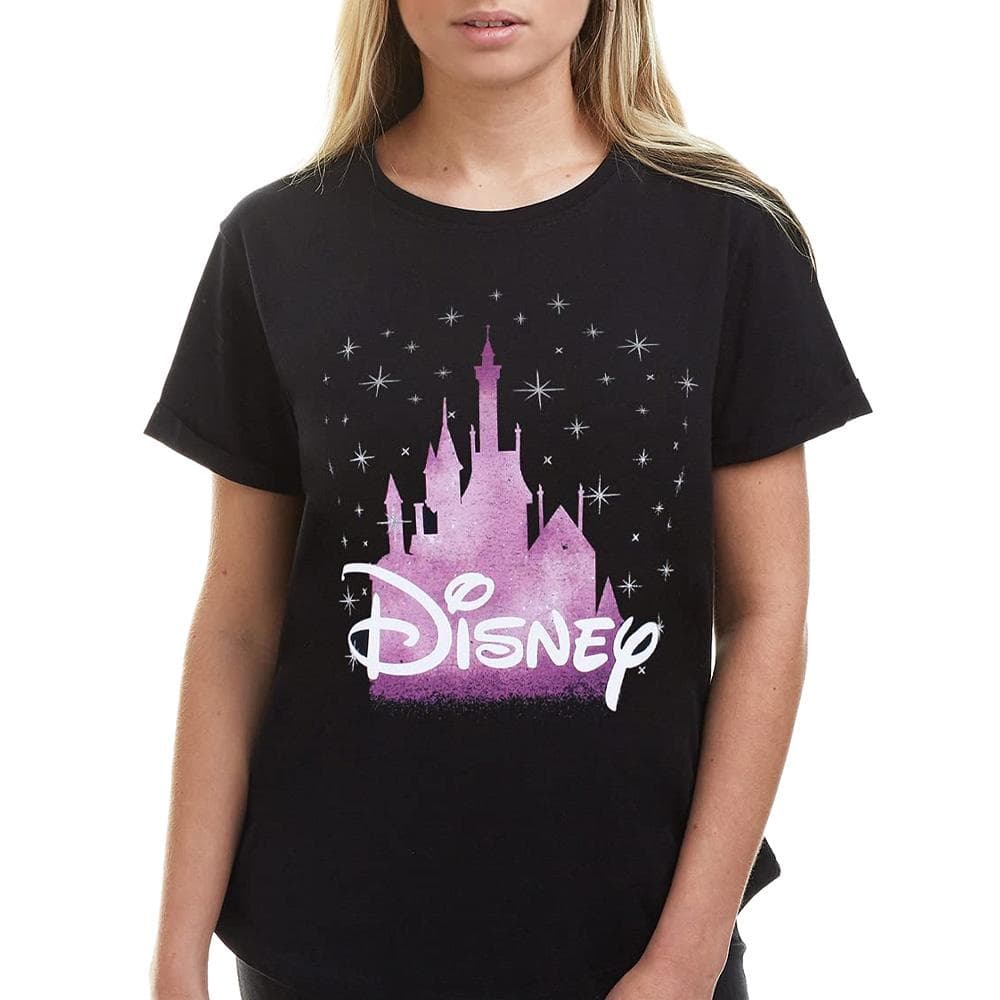 T-Shirt Noir Femme Disney Princess Castle 1