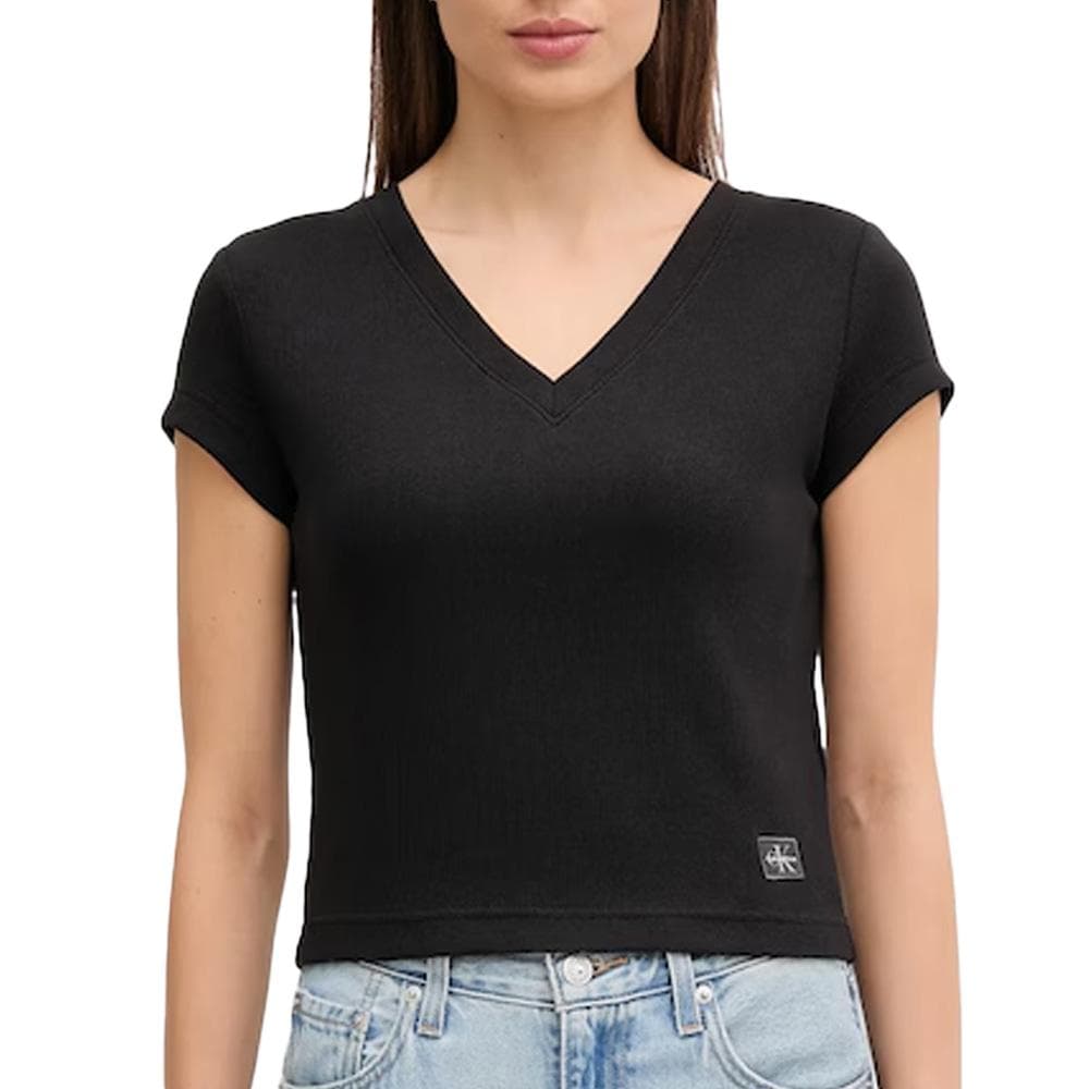 T-Shirt Noir Femme Calvin Klein Jeans Label Ri-cloud 1