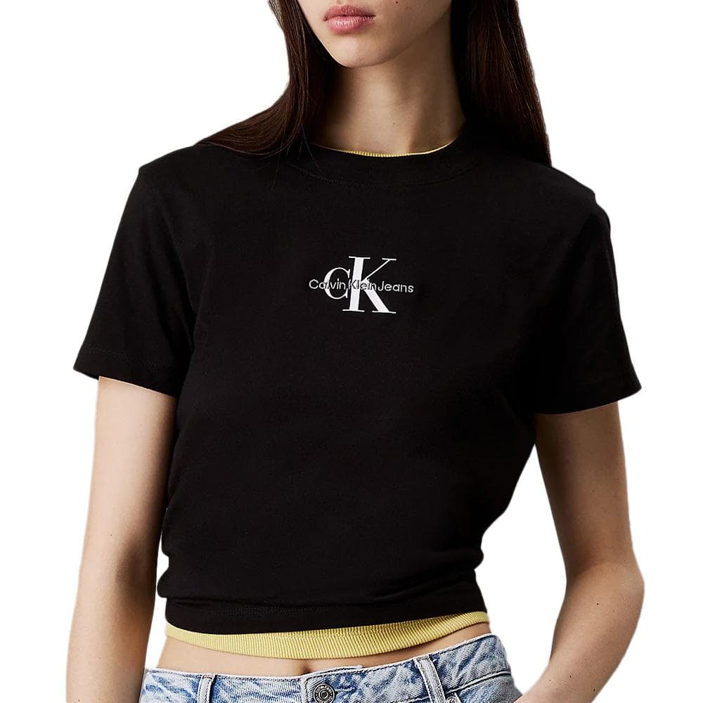 T-shirt Noir Femme Calvin Klein Jeans Monologo Baby 1