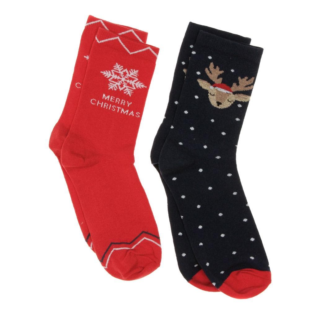 x2 Paires de Chaussettes Rouge/Marine Femme Twinday Christmas 1