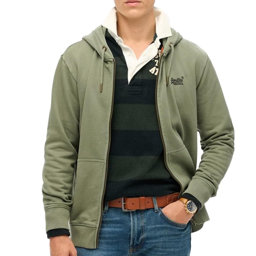 Sweat Zippé Kaki Homme Superdry Essential Washed Ziphood 1
