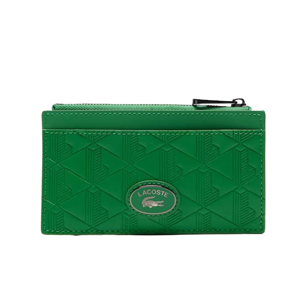 Porte-cartes zippé en cuir monogrammé Vert Lacoste Zip Holder 1