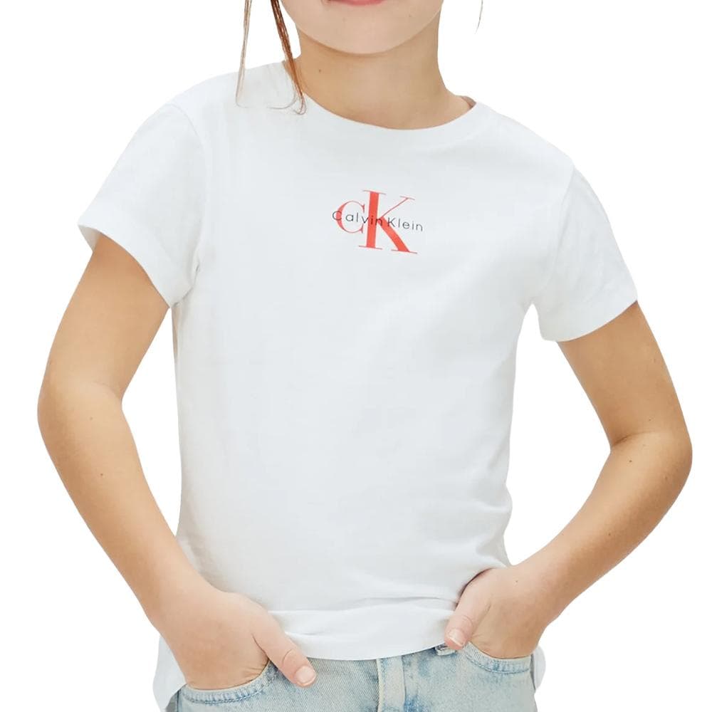 T-Shirt Blanc/Rouge Fille Calvin Klein Jeans Monogram 1