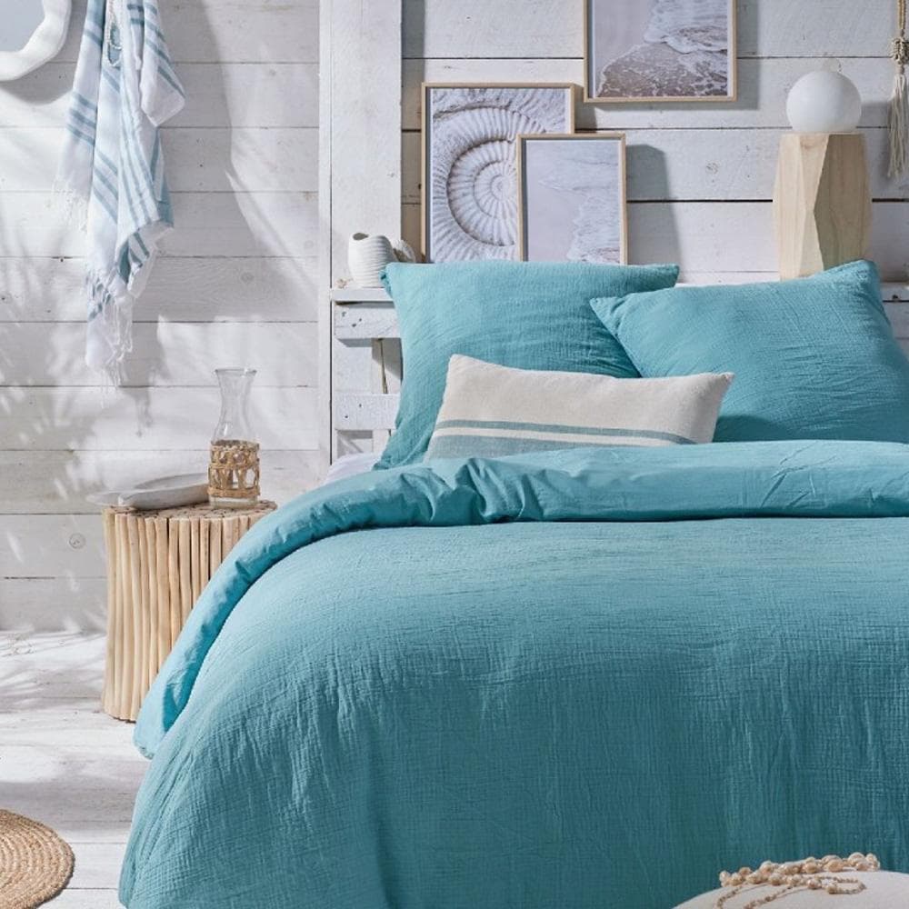 Housse de couette Bleu Gaze de coton (260 x 240 cm) Lagon 1
