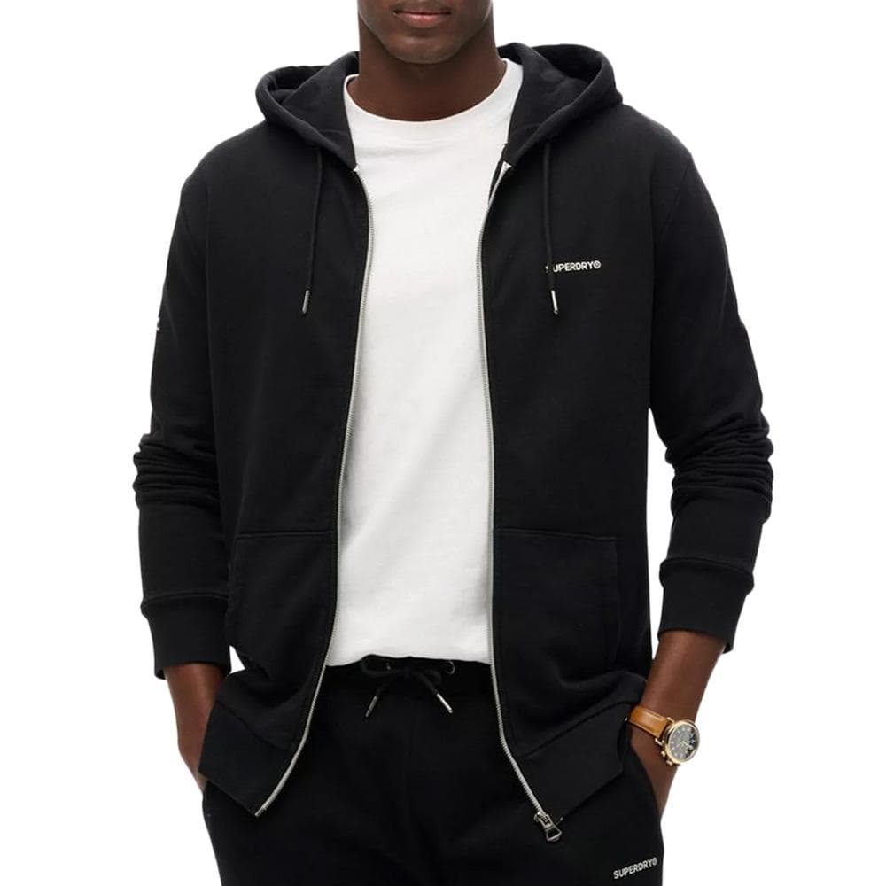 Sweat Zippé Noir Homme Superdry Plain Hood 1