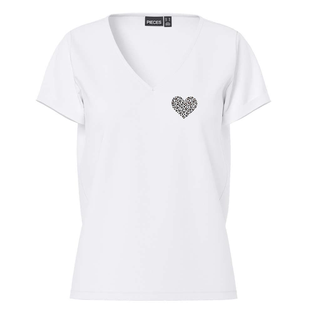 T-Shirt Blanc Coeur léopard Femme Pieces Pcoda 1