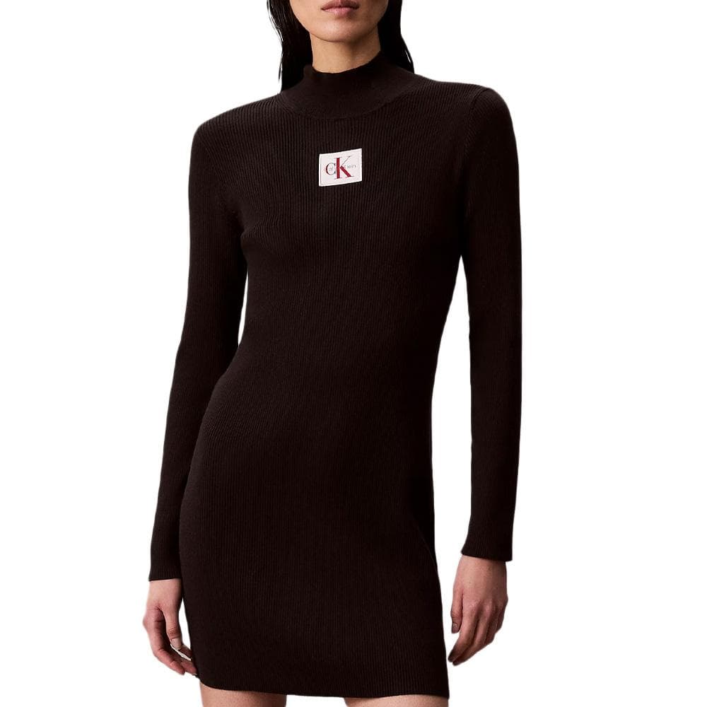 Robe Slim Noir Femme Calvin Klein Jeans Neck Mini Dress 1