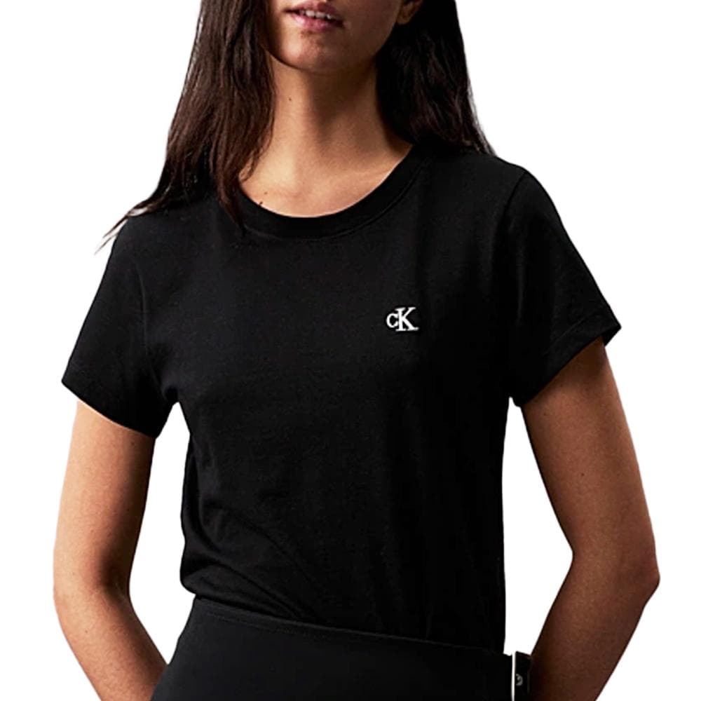 T-Shirt Noir Femme Calvin Klein Jeans Embroidery Slim 1