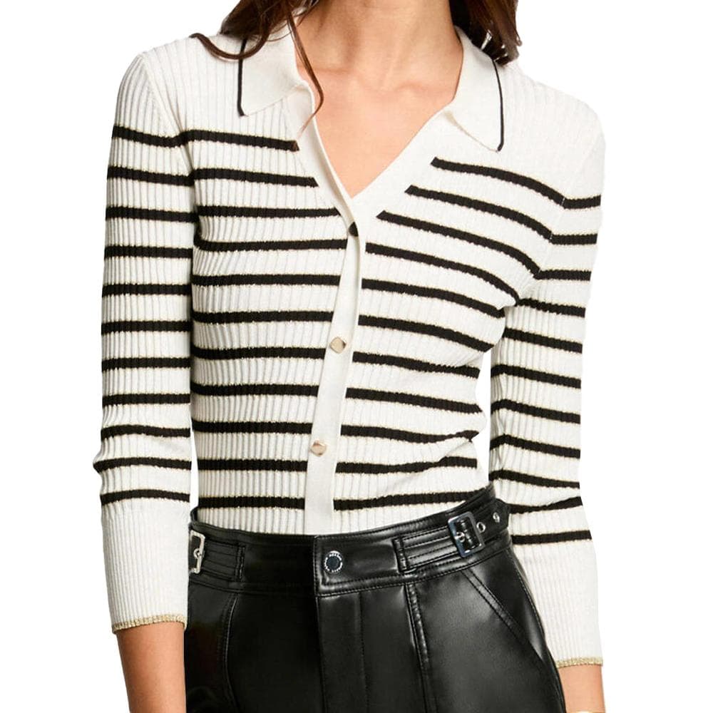Gilet Rayures Ecru/Noir Femme Morgan MAEL 1