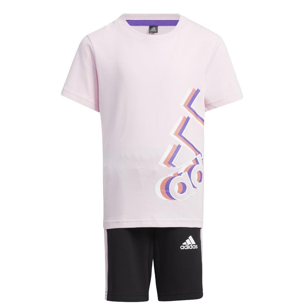 Ensemble Rose/Noir Fille Adidas Logo Tee 1