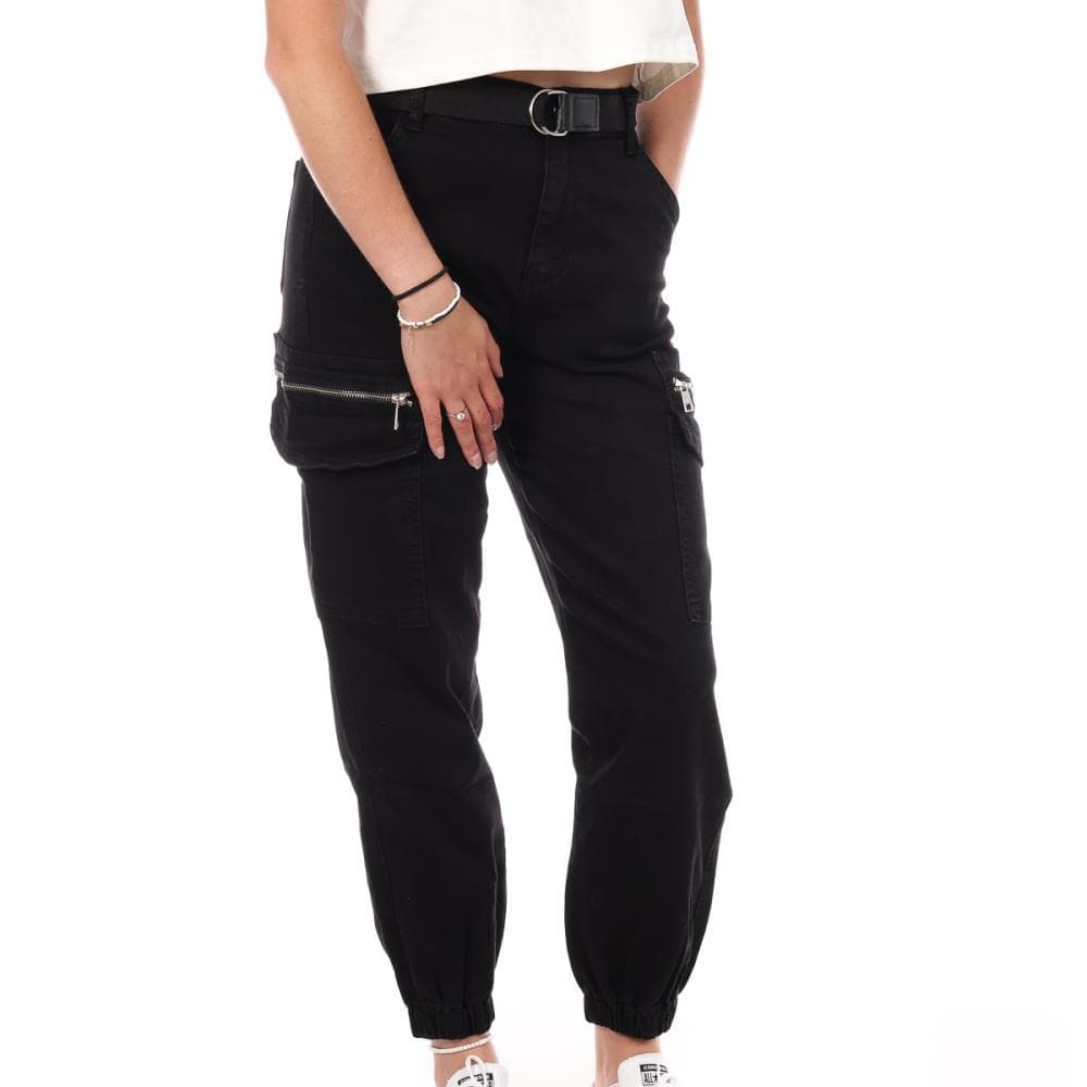Pantalon Cargo Ceinture Noir Femme Monday Premium LW-357 1