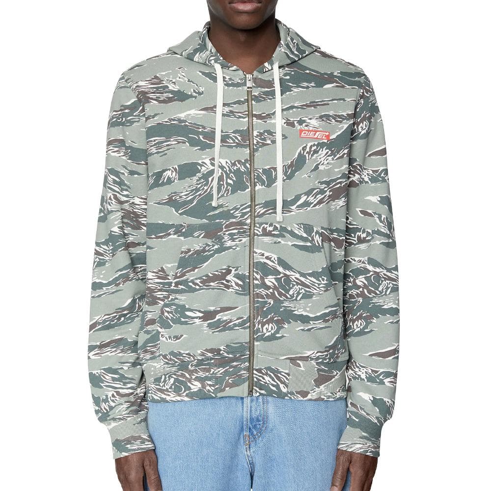 Sweat Zippé Kaki à Motifs Homme Diesel A06855 1