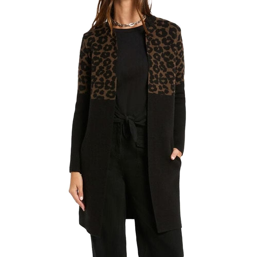 Gilet Noir/Marron Femme Morgan jacquard léopard 1