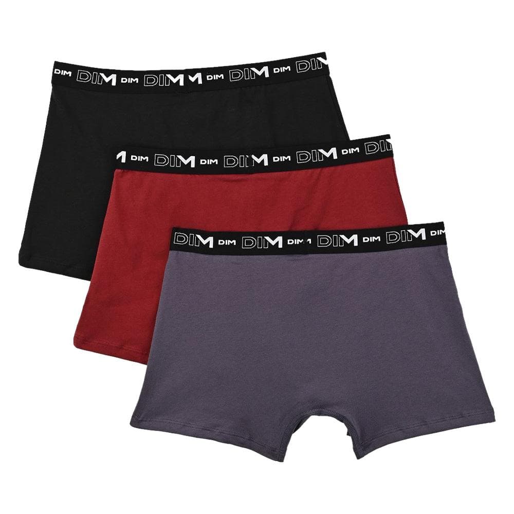 X3 Boxers Noir/Rouge/Violet Homme Dim Coton Stretch - Taille 2