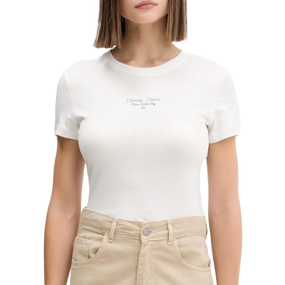 T-Shirt Slim Blanc Femme Tommy Hilfiger Logo 1