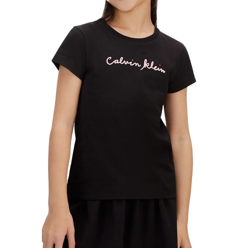 T-Shirt Noir/Rose Fille Calvin Klein Jeans Script Logo 1