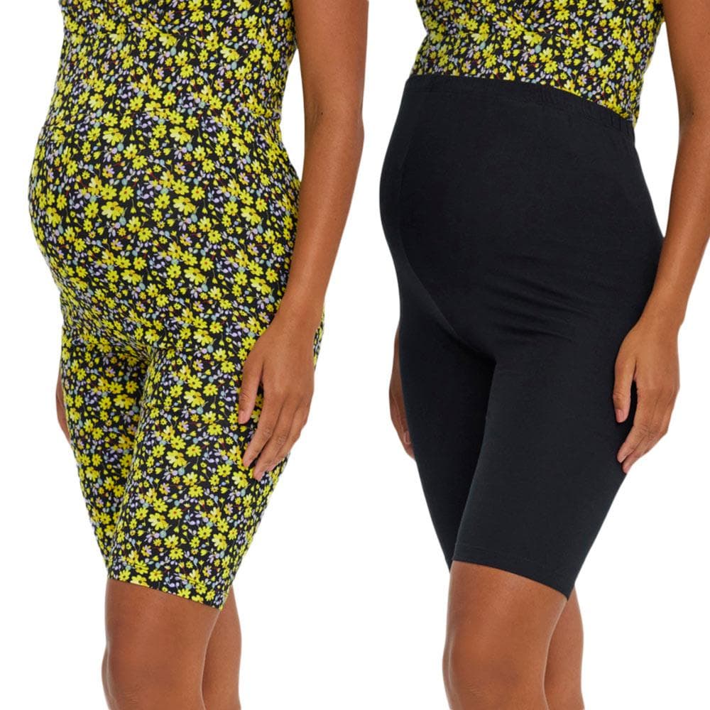 X2 Shorts de Grossesse Noir/Jaune Femme Mamalicious Biker 1