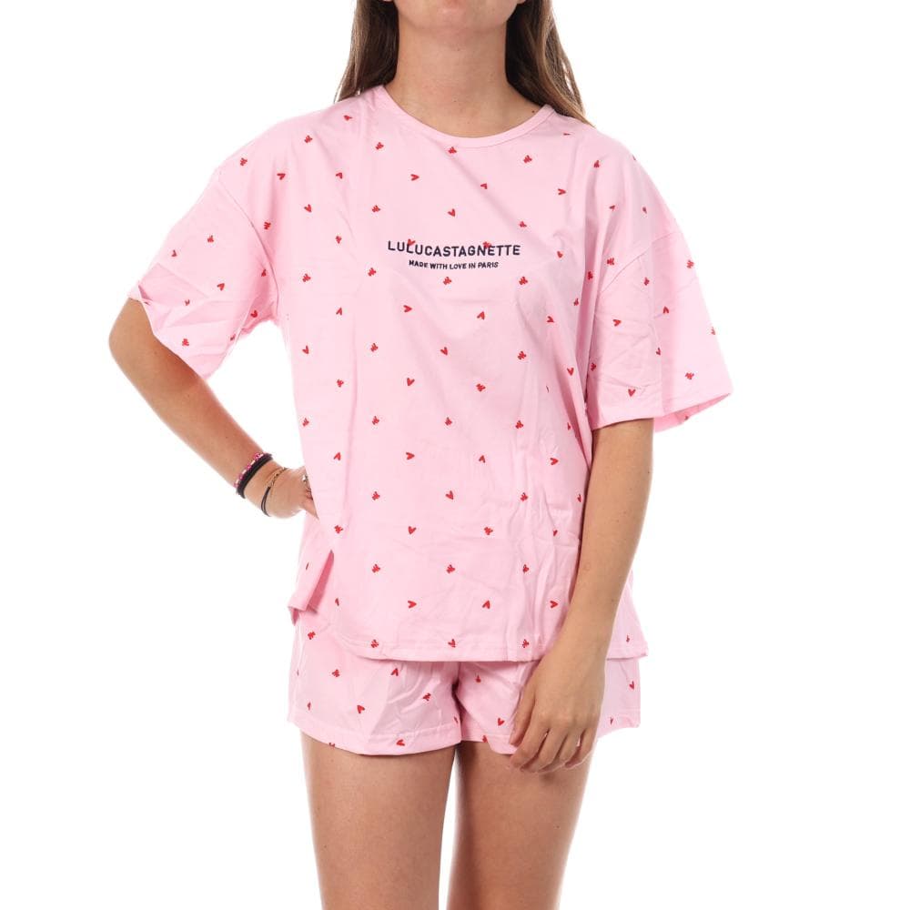 Pyjama Court Rose/Rouge Femme Lulu Castagnette Petits Cœurs 1