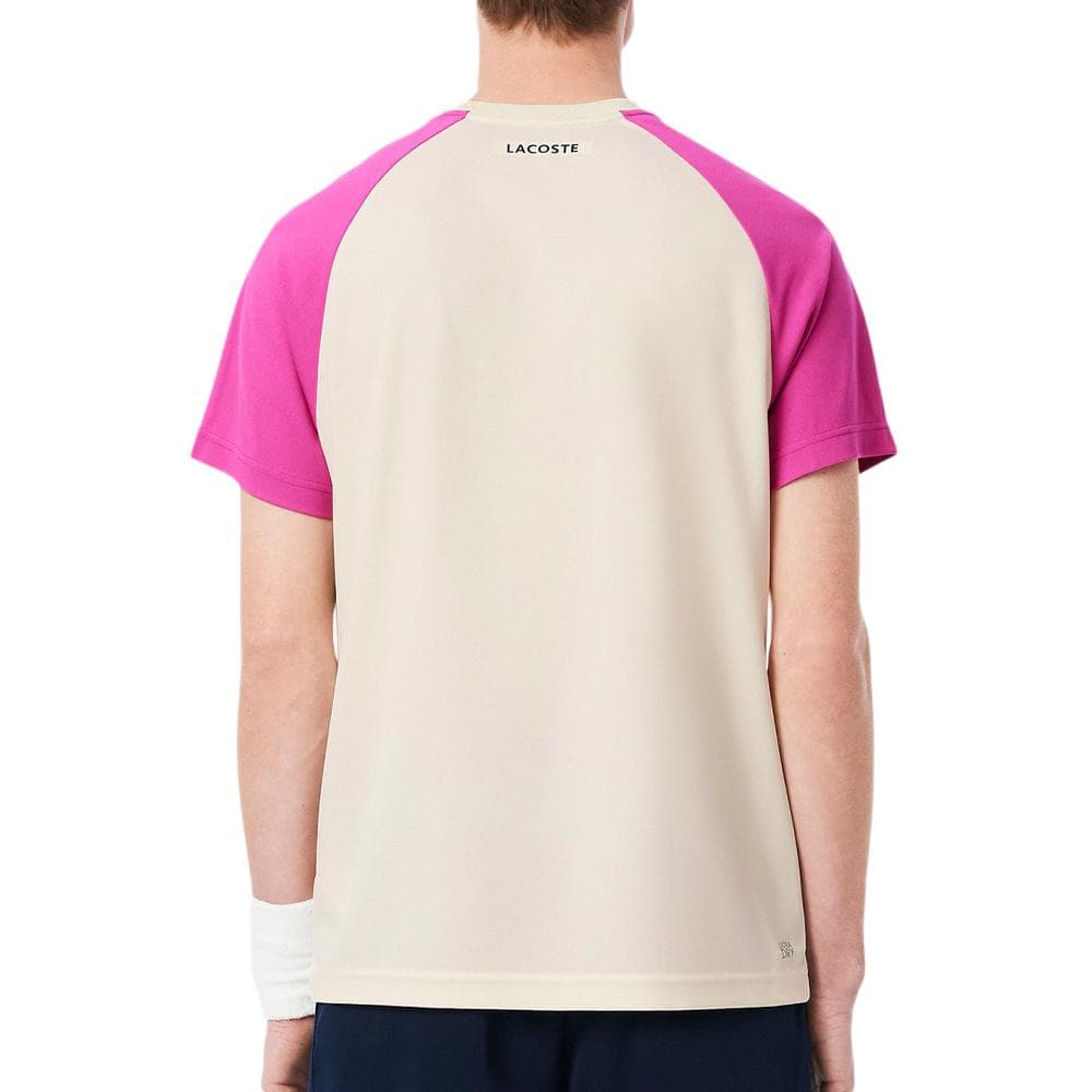 T-Shirt de Sport Beige/Rose Homme Lacoste Ultra Dry Block Tennis 2