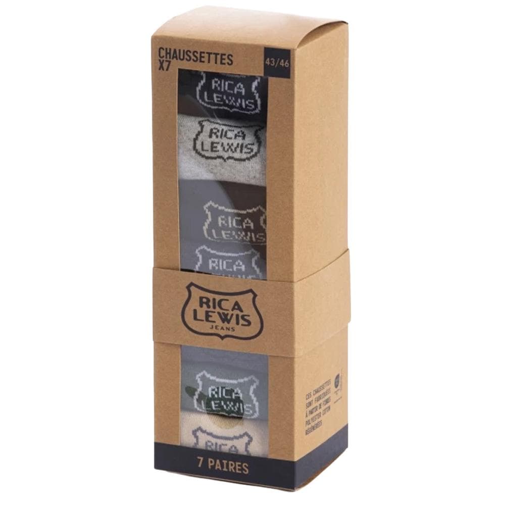 X7 Paires de Chaussettes Noir/Gris Homme RICA LEWIS SOC 1