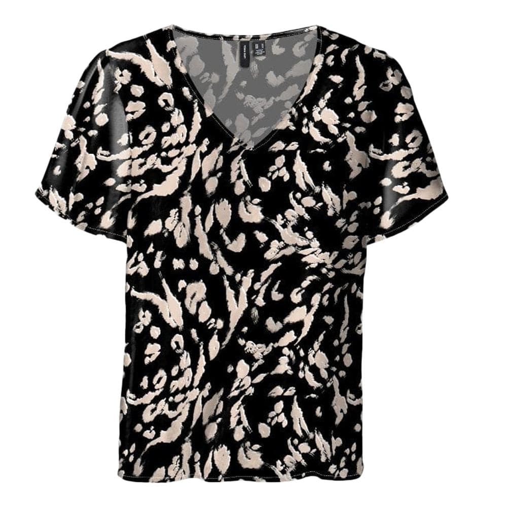 T-shirt Noir/Beige à Motifs Femme Vero Moda Easy V-neck 1