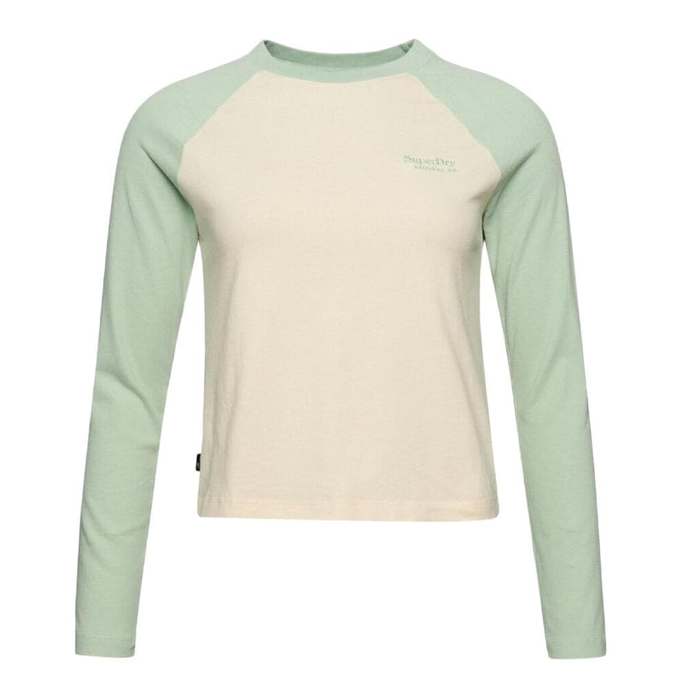 T-shirt Manches Longues Vert/Beige Femme Superdry Baseball 1