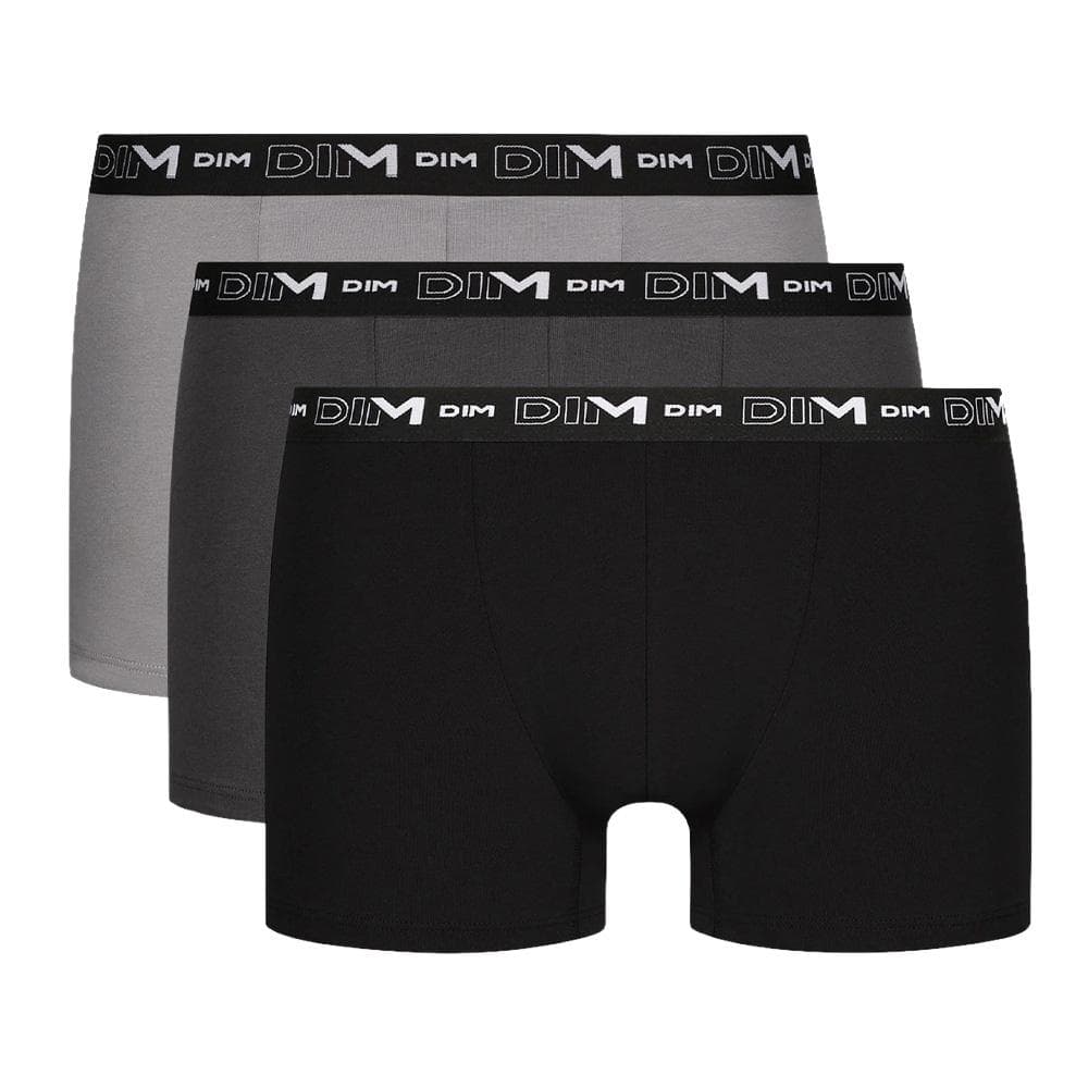 X3 Boxers Noir/Gris Homme Dim Coton Stretch - Taille 1