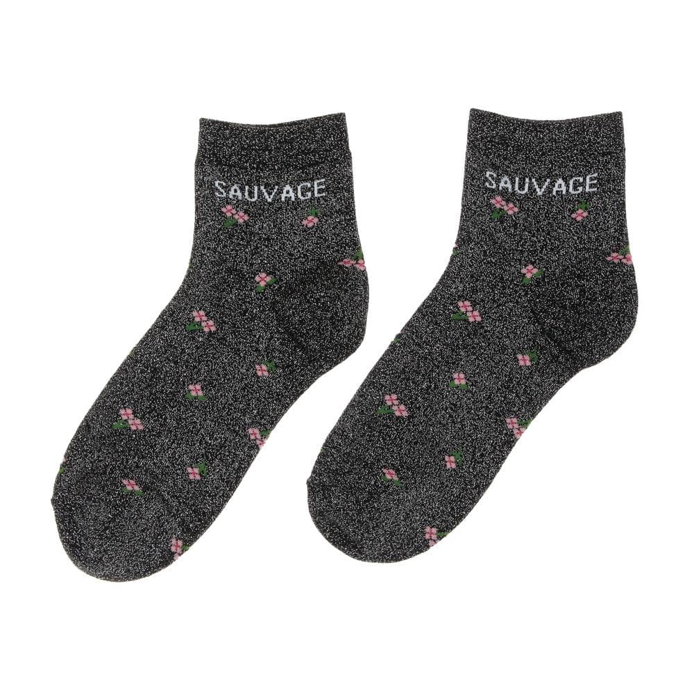 Chaussettes Noires à Fleurs Femme Stella Green Sauvage 1