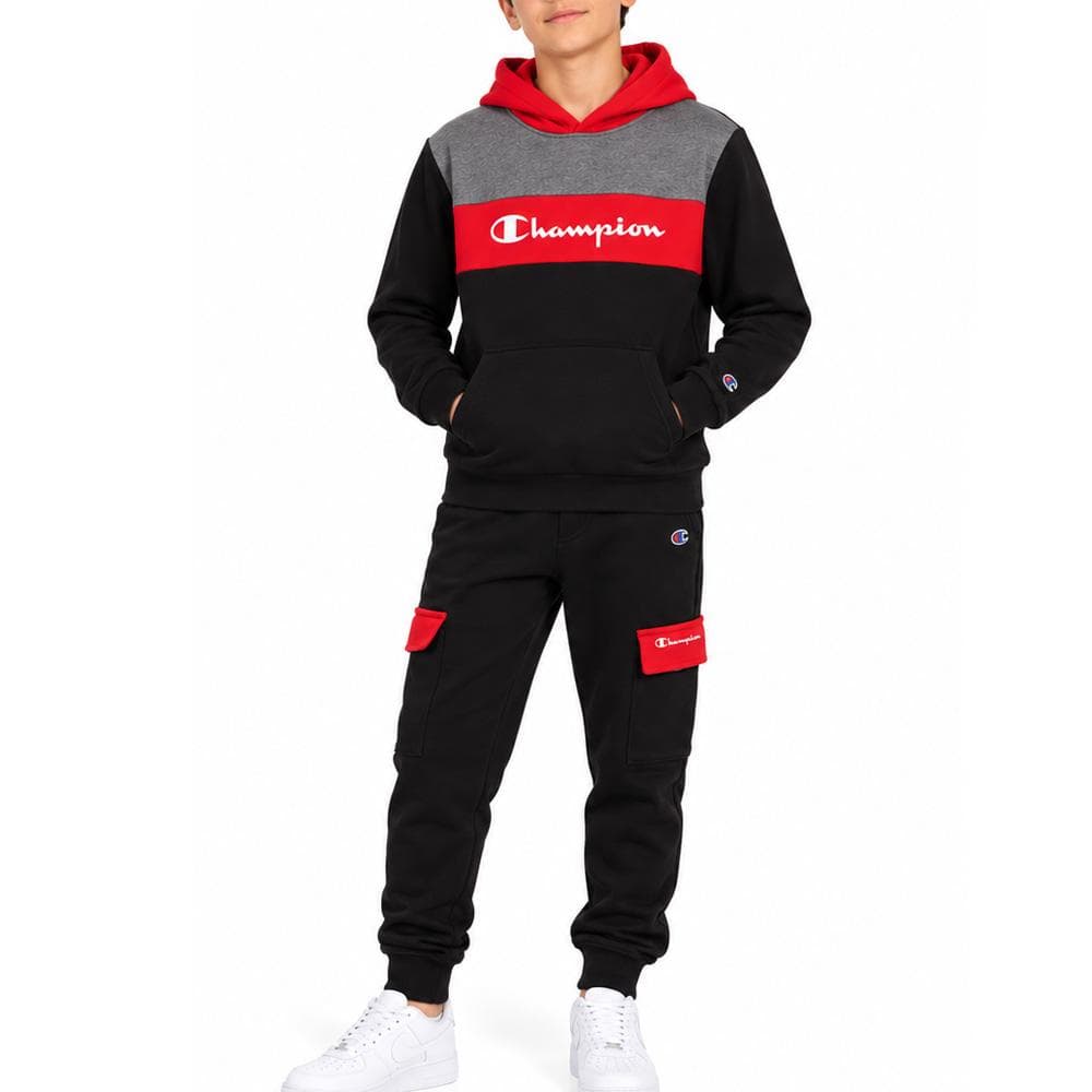 Ensemble Noir/Rouge Garçon Champion Hoodie 1