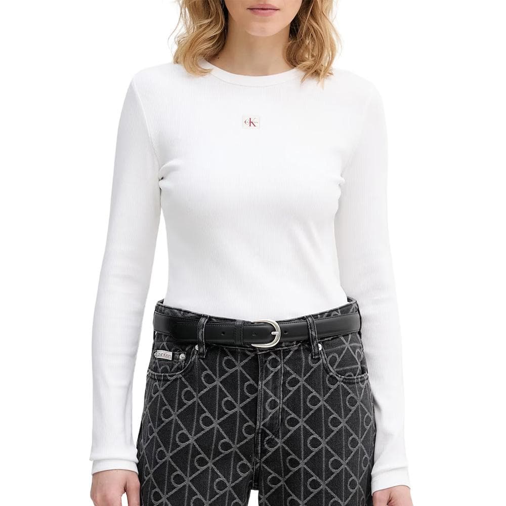 T-Shirt Manches Longues Blanc Femme Calvin Klein Jeans Label 1