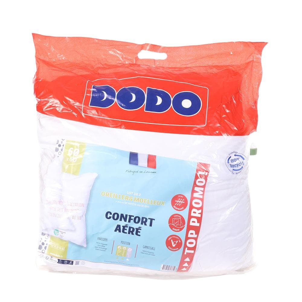X2 Oreillers Blanc Dodo Confort Aéré 60x60 cm 1