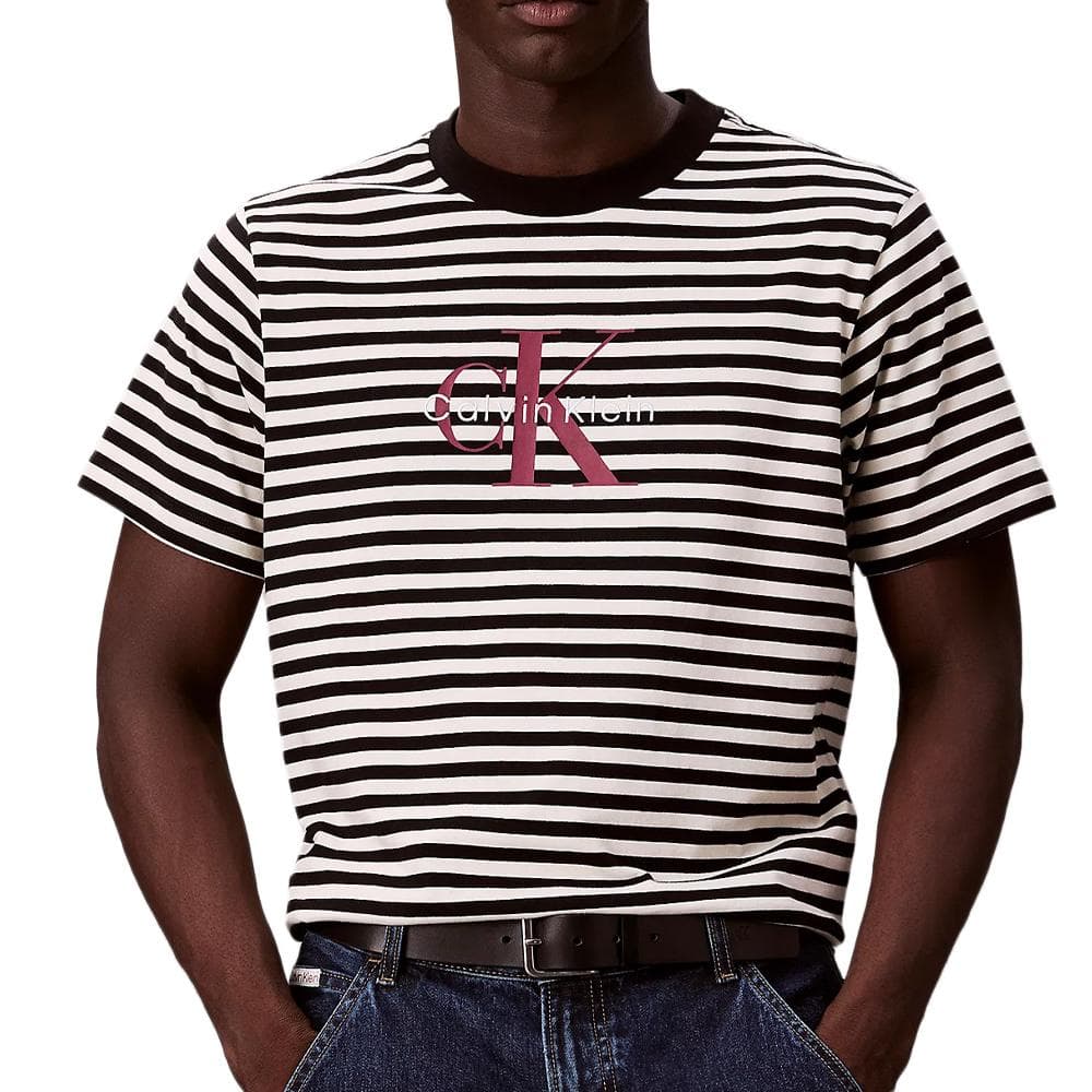 T-Shirt à Rayure Noir/Écru Homme Calvin Klein Jeans 20s Stripe 1