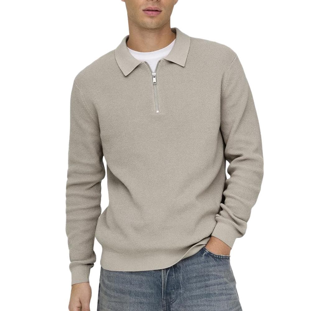 Pull 1/4 Zip Beige Homme Only & Sons Matteo 1