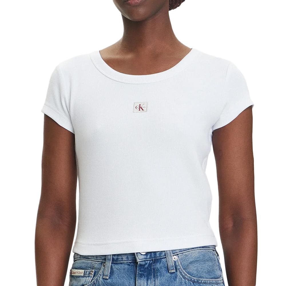 T-Shirt Blanc Femme Calvin Klein Label 2x2 1