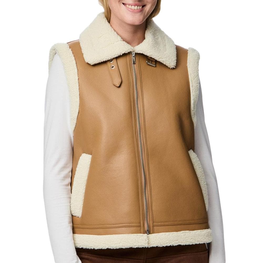 Veste Bombardier Sans Manches Camel Femme Pieces Janelle Teddy 1
