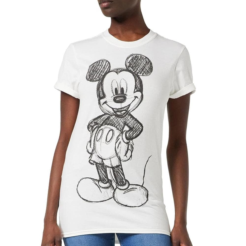 T-Shirt Blanc Femme Disney Mickey Forward Sketch 1
