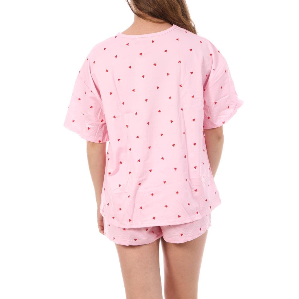 Pyjama Court Rose/Rouge Femme Lulu Castagnette Petits Cœurs 2