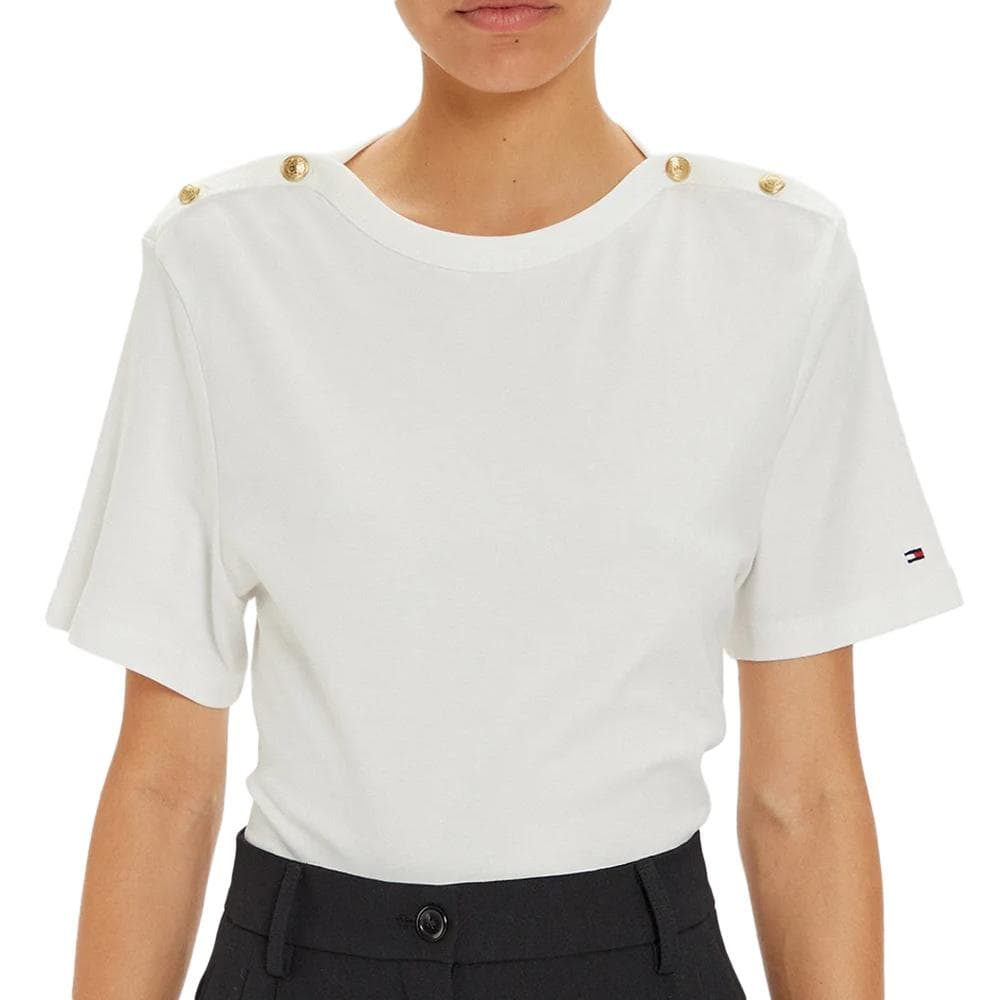T-Shirt Blanc Femme Tommy Hilfiger Reg Stripe Gold 1