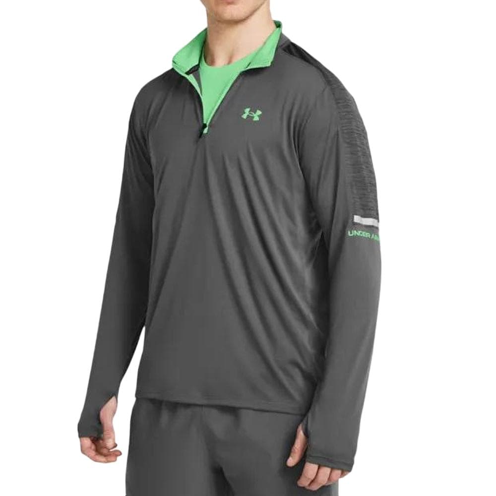 Sweat 1/4 gris/vert Homme Under Armour Core+ Tech 1