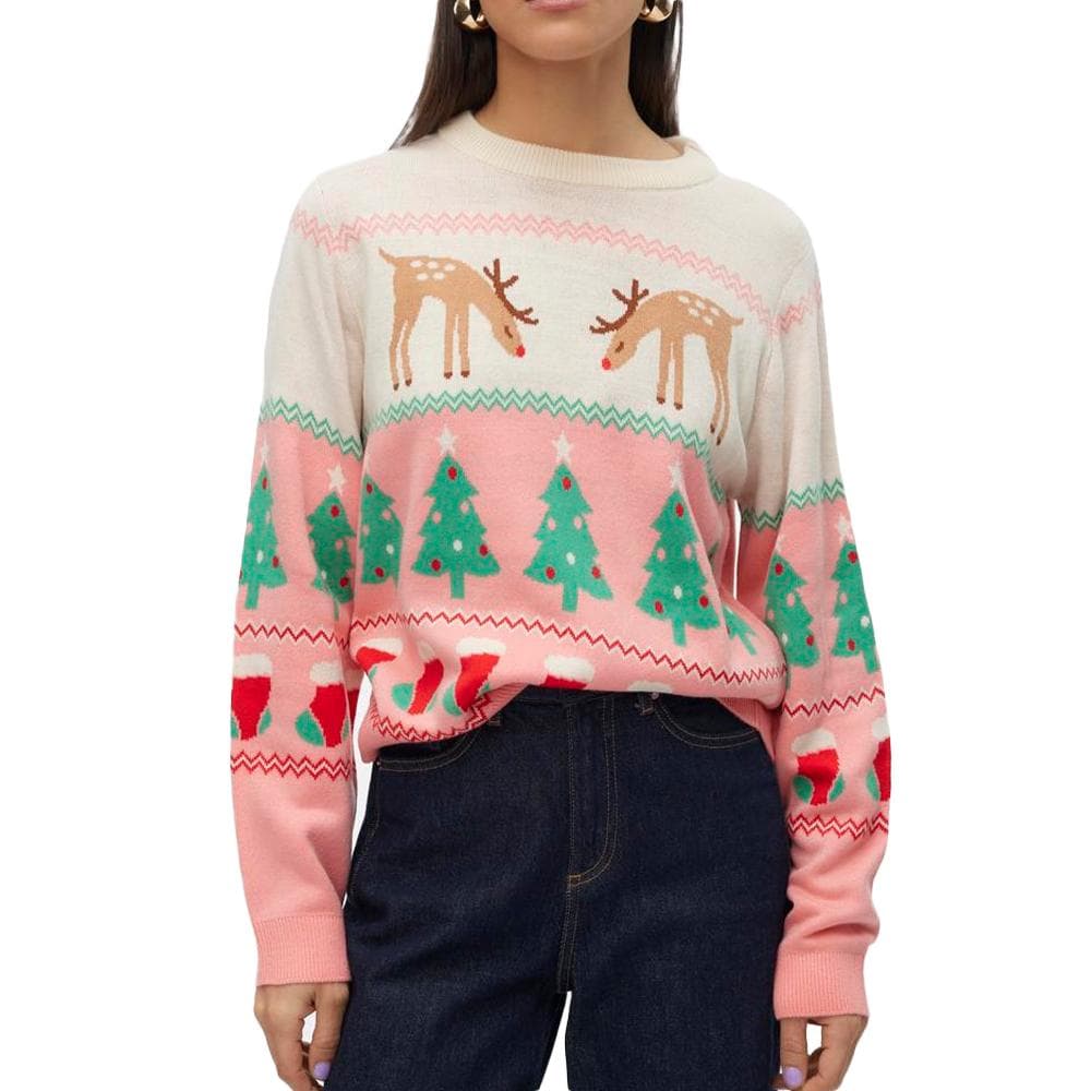 Pull de Noël Beige/Rose Femme Vero Moda Christmasstuff 1