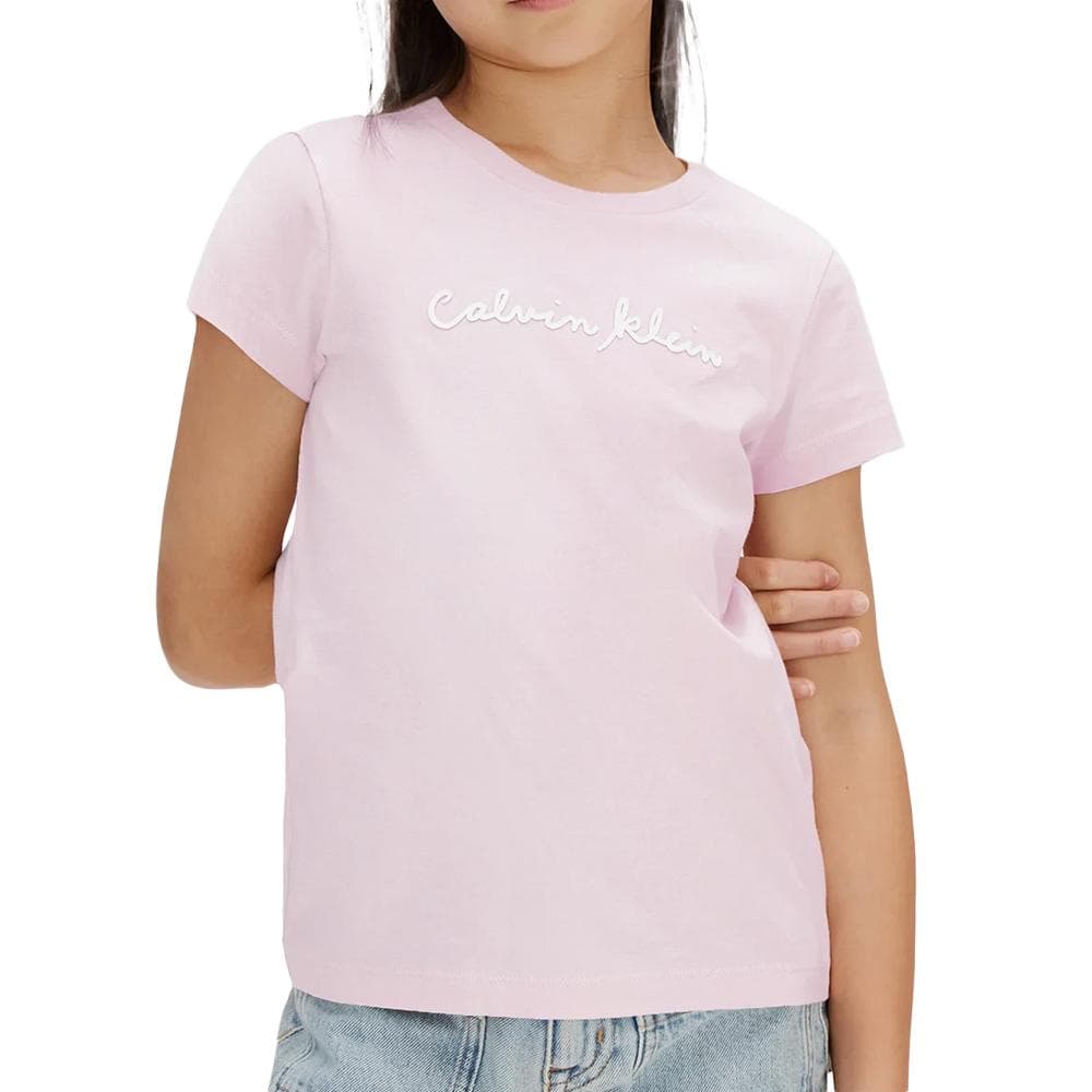 T-Shirt Rose Pale Fille Calvin Klein Jeans Script Logo 1
