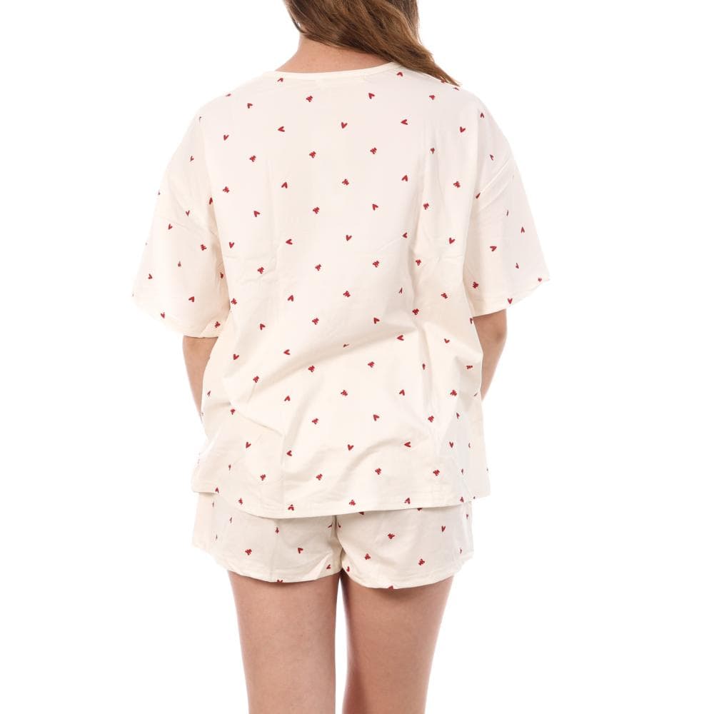 Pyjama Court Beige/Rouge Femme Lulu Castagnette Petits Cœurs 2