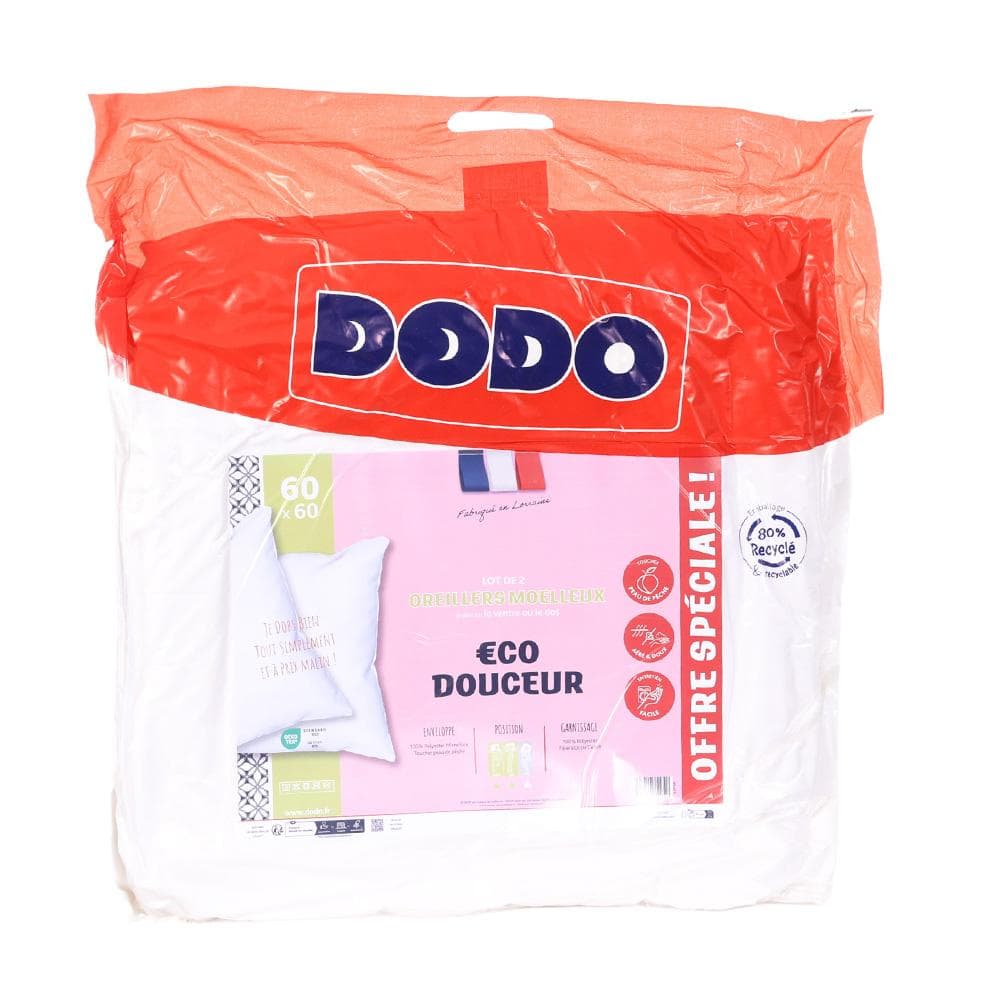 X2 Oreillers Blanc Dodo Oreillers Moelleux 60x60 cm 1