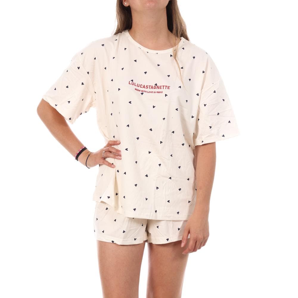 Pyjama Court Rose/Rouge/Noir Femme Lulu Castagnette Petits Cœurs 1