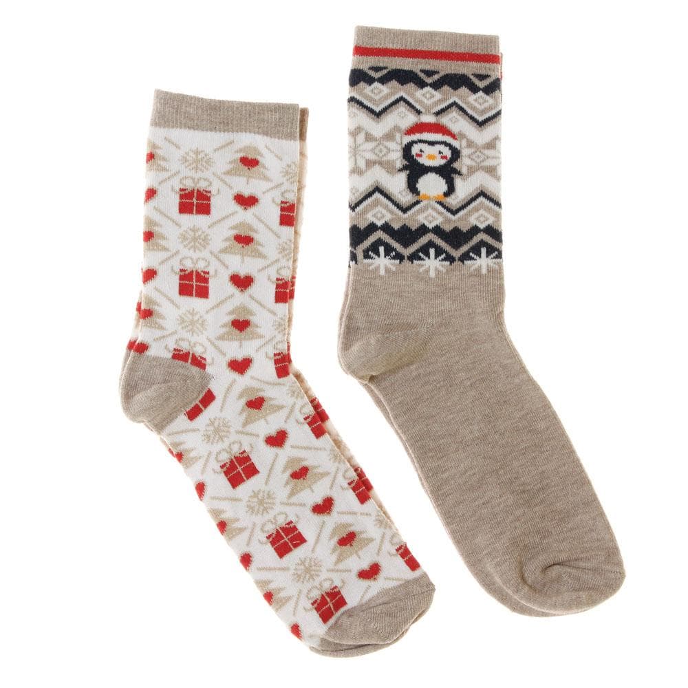 x2 Paires de Chaussettes Beige Femme Twinday Christmas 1