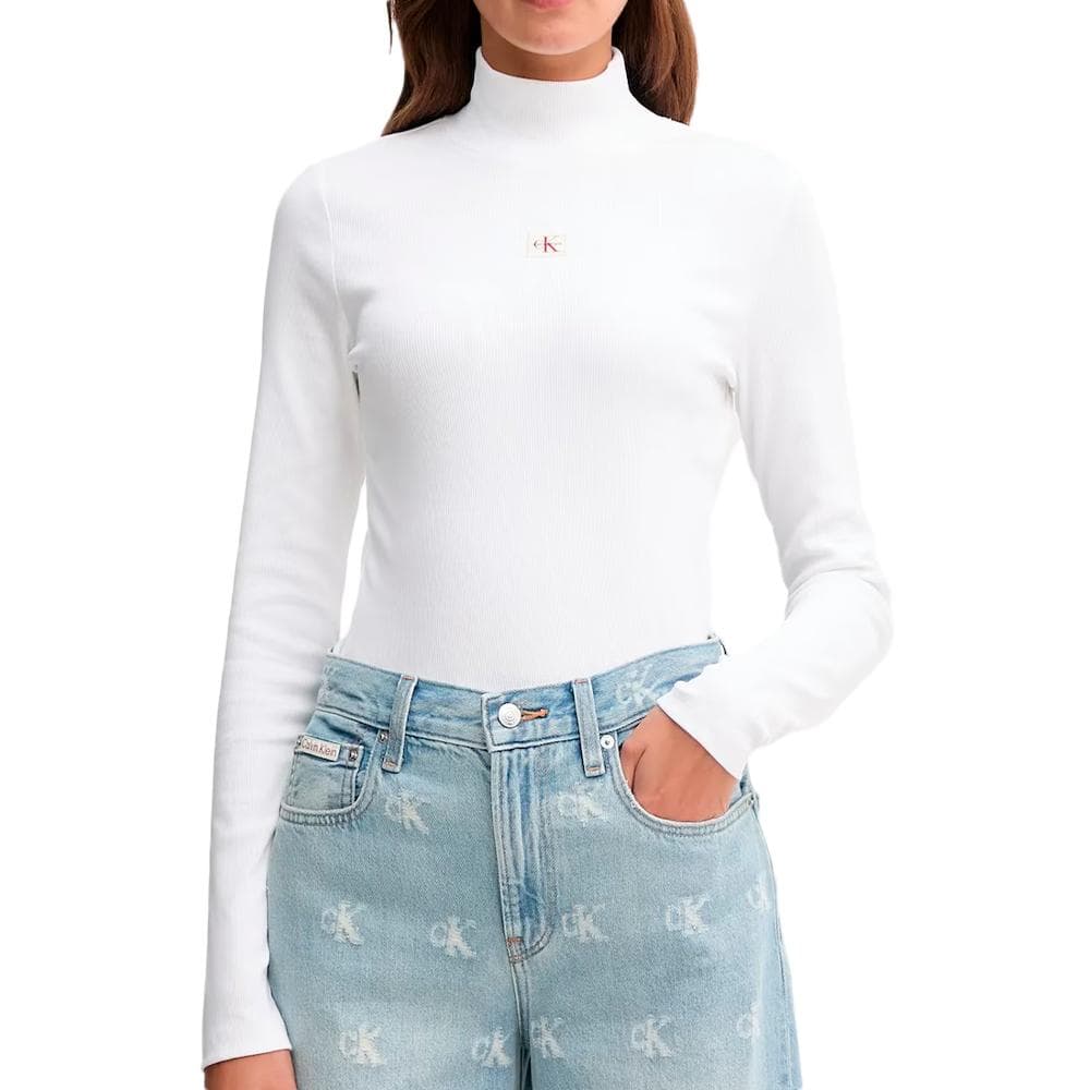 T-Shirt Col Roulé Blanc Femme Calvin Klein Jeans Label 1