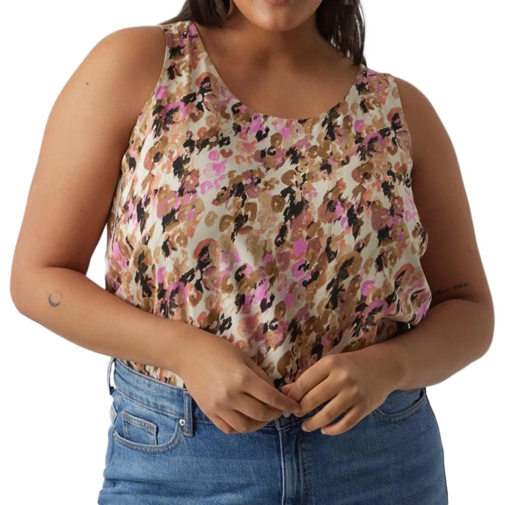 Débardeur Imprimé Beige/Rose Femme Vero Moda CURVE Tigers Eye 1